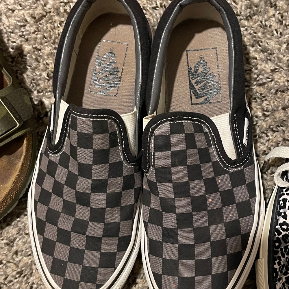 Vans Black and Brown Checkered Slip-Ons